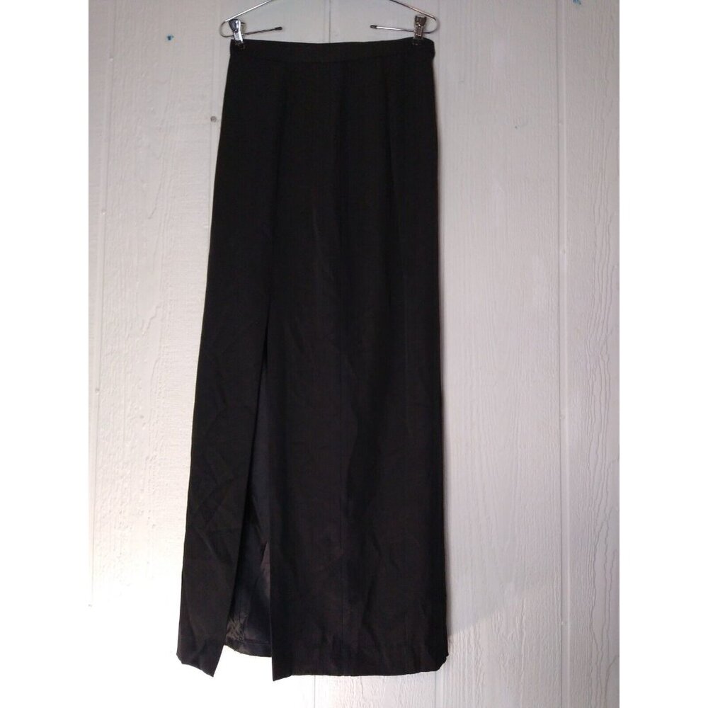 Vtg En Francais By Huey Waltzer Women's 8 Black Maxi Slit Front Skirt Acetate